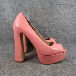 Steve Madden Shoes Womens 7 Platform Pump Pink Peep Toe Chunky Fashion Disco 70s
